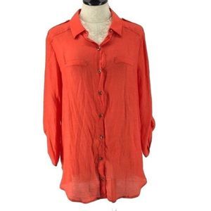 I.N. Studios‎ Women's Orange Button Down Long Sleeve Rayon Blouse Size Large